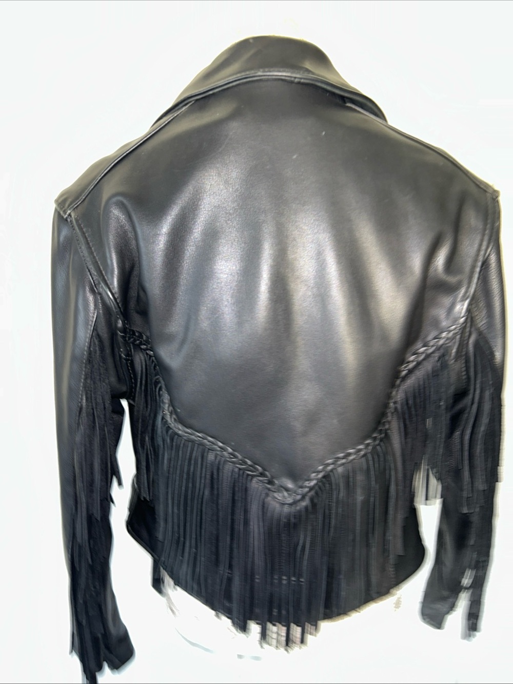 Just Leather Women’s Black Genuine Leather Belt Fringe Motorcycle Jacket Size 12
